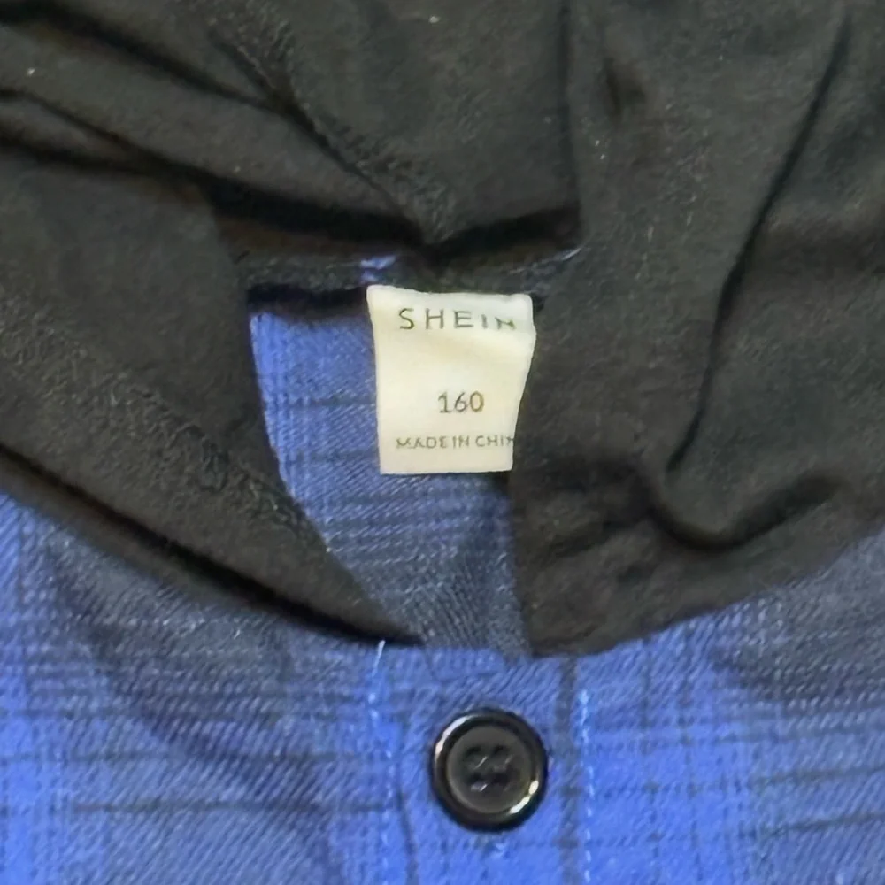 SHEIN Black and Blue Plaid Hoodie - Picture 4 of 4
